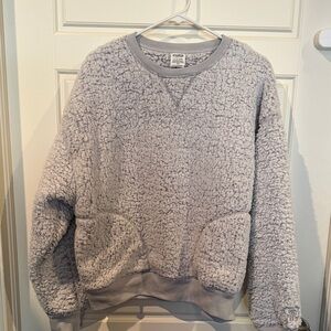 PINK Victoria's Secret Light Gray Sherpa Crewneck Sweater